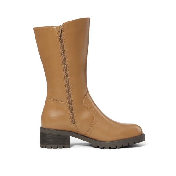 Mid Calf Riding Boots - CAMEL PU - 2